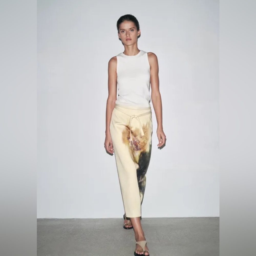 Zara Cream and Brown Midi Skirt - Picture 3 of 12
